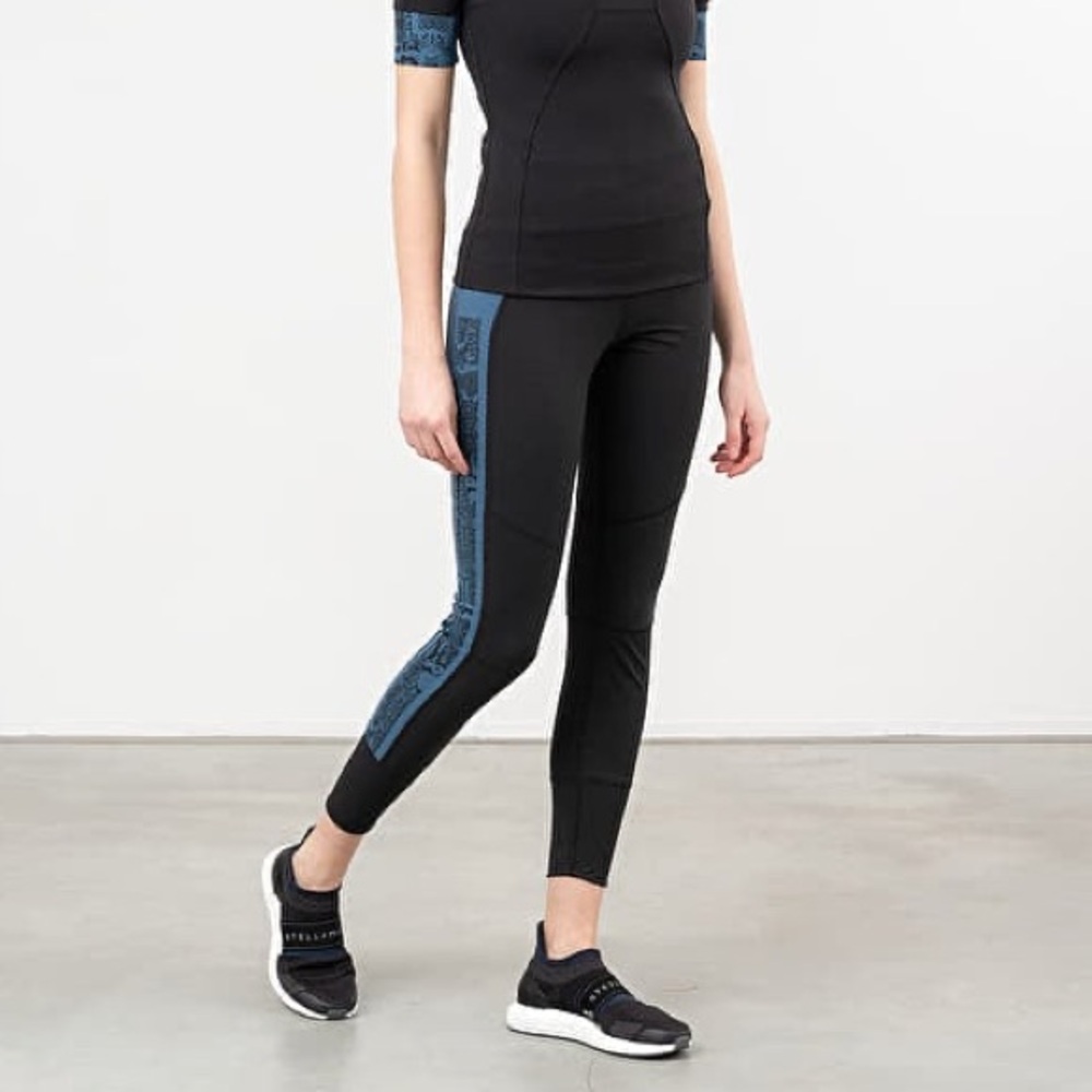 Adidas Stella McCartney Women Leggings Black Blue Snake Print Panel Active Sz S
